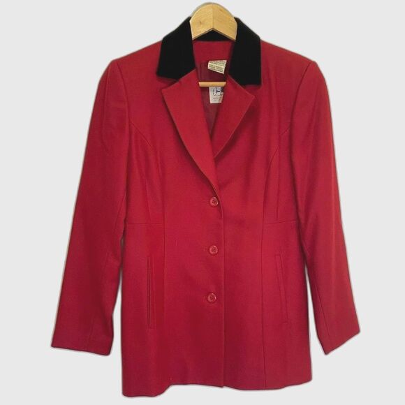 Jane Seymour - Vintage Red Wool Black Velvet Equestrian Riding Blazer - size 8P - Picture 1 of 9